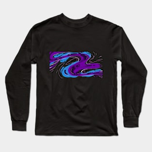 Fluid Blue & Purple Ink Abstract Long Sleeve T-Shirt